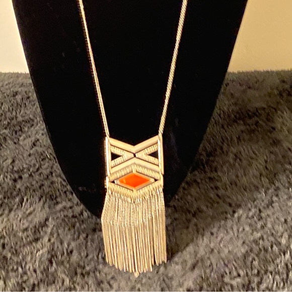 NWT Paparazzi Tribal By Fire Orange Long Chain Necklace and Earrings Set - Picture 6 of 11